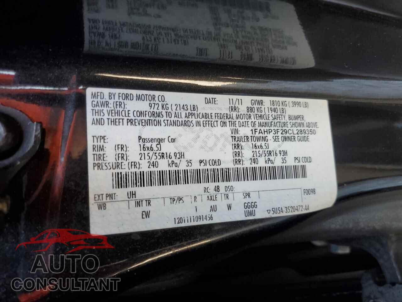 FORD FOCUS 2012 - 1FAHP3F29CL289350