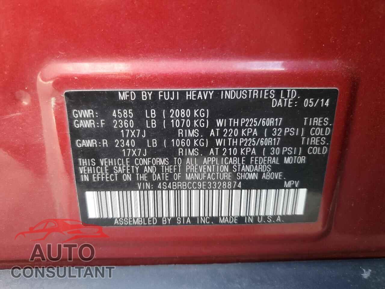 SUBARU OUTBACK 2014 - 4S4BRBCC9E3328874