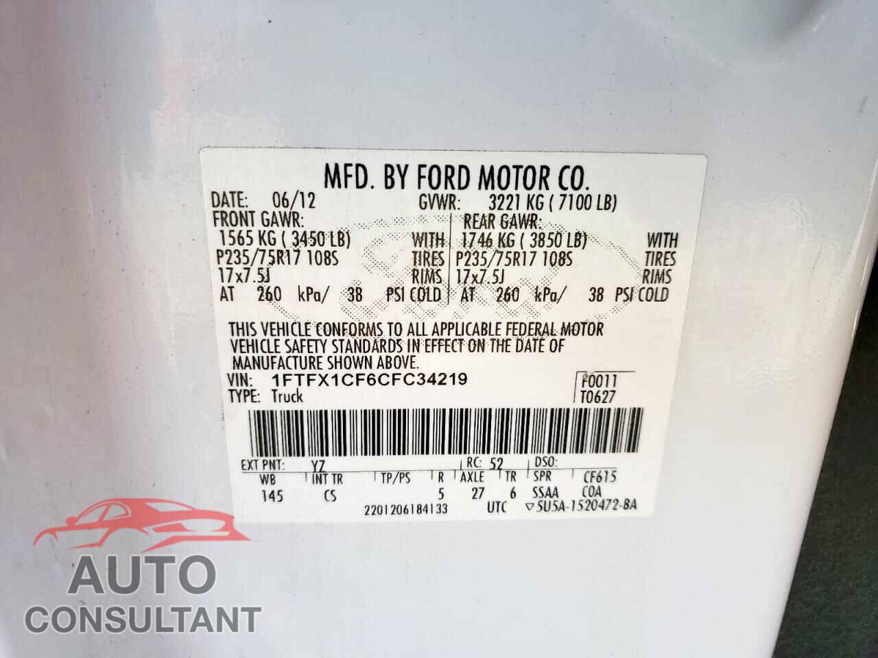 FORD F-150 2012 - 1FTFX1CF6CFC34219