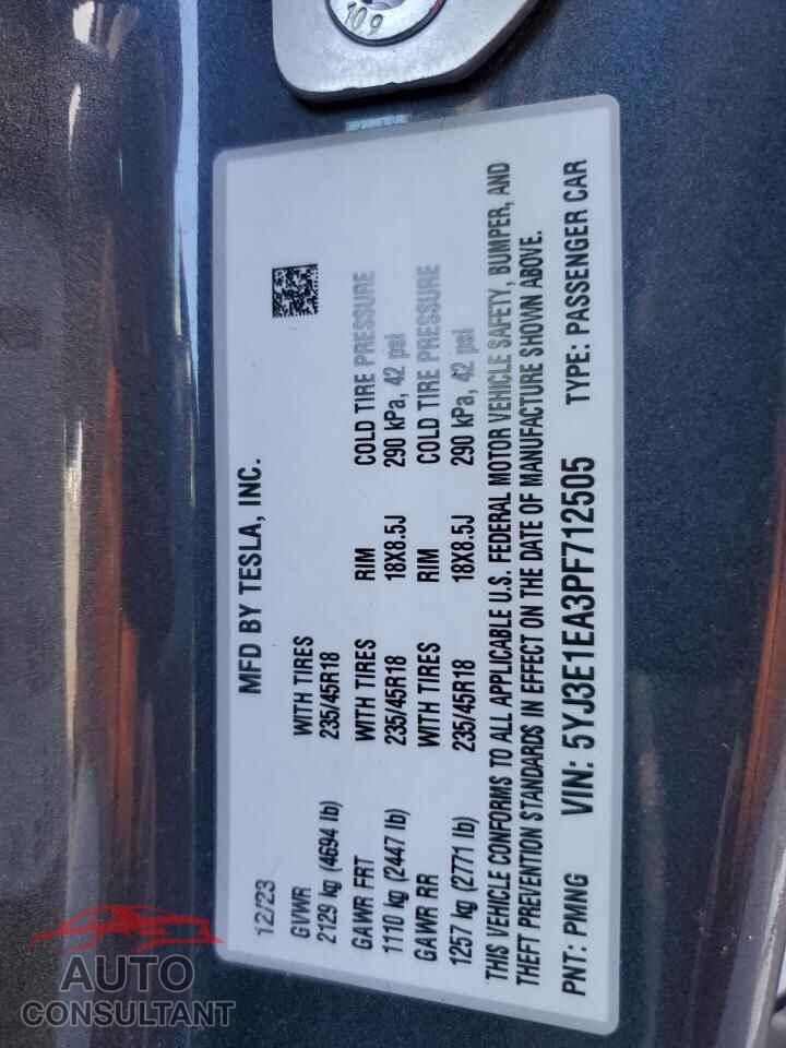 TESLA MODEL 3 2023 - 5YJ3E1EA3PF712505