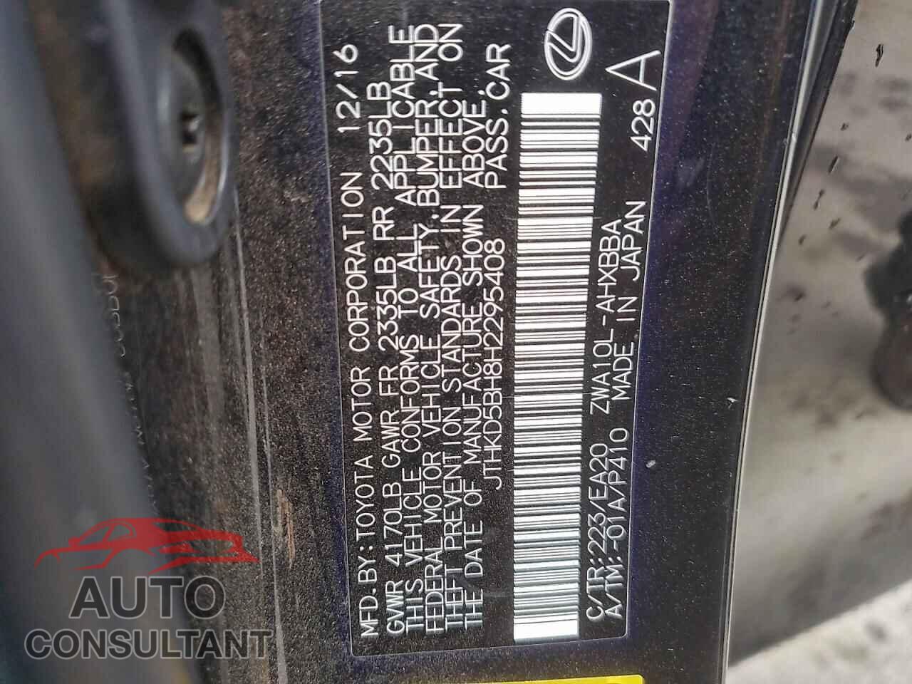 LEXUS CT 200 2017 - JTHKD5BH8H2295408