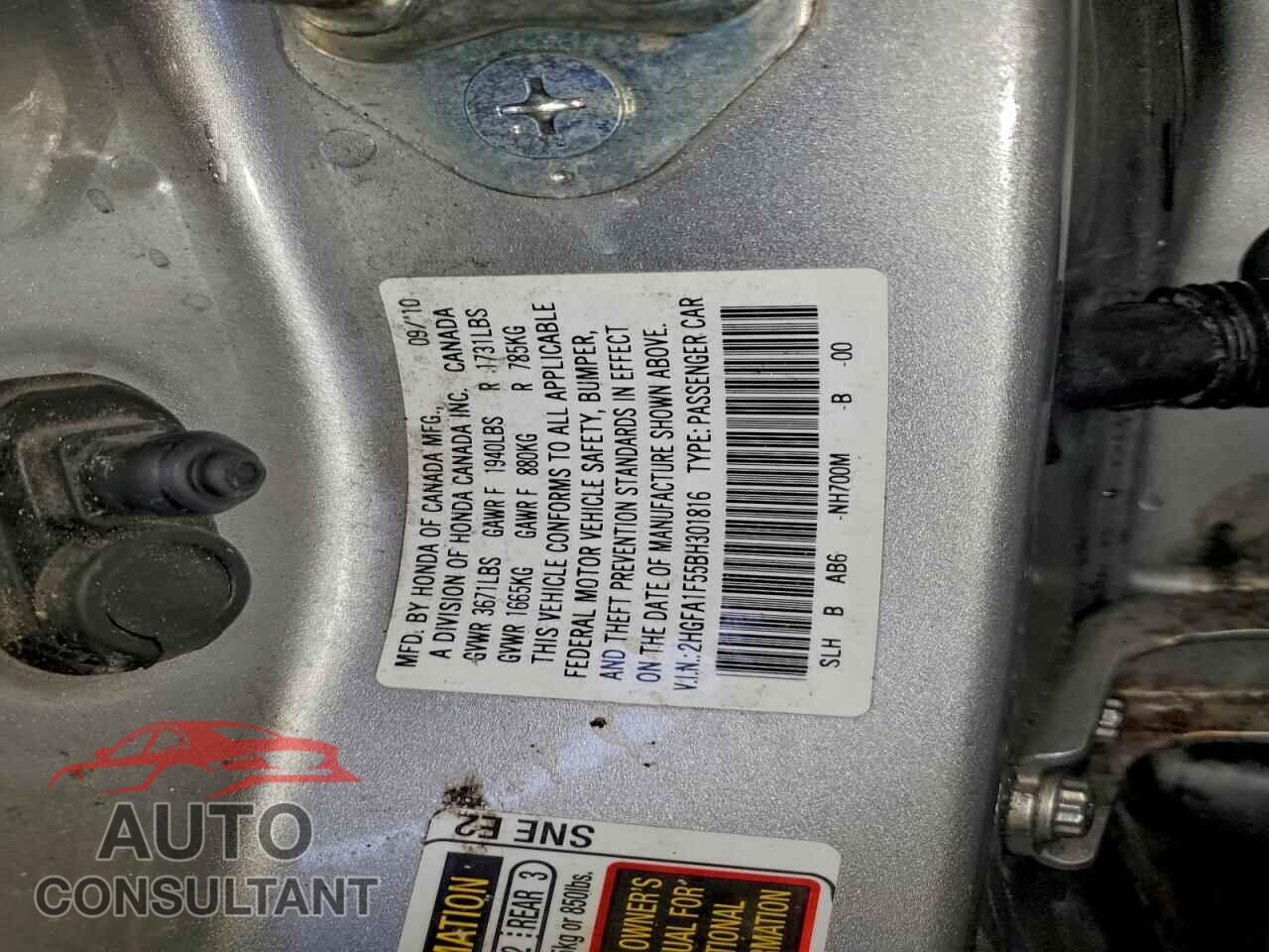 HONDA CIVIC 2011 - 2HGFA1F55BH301816