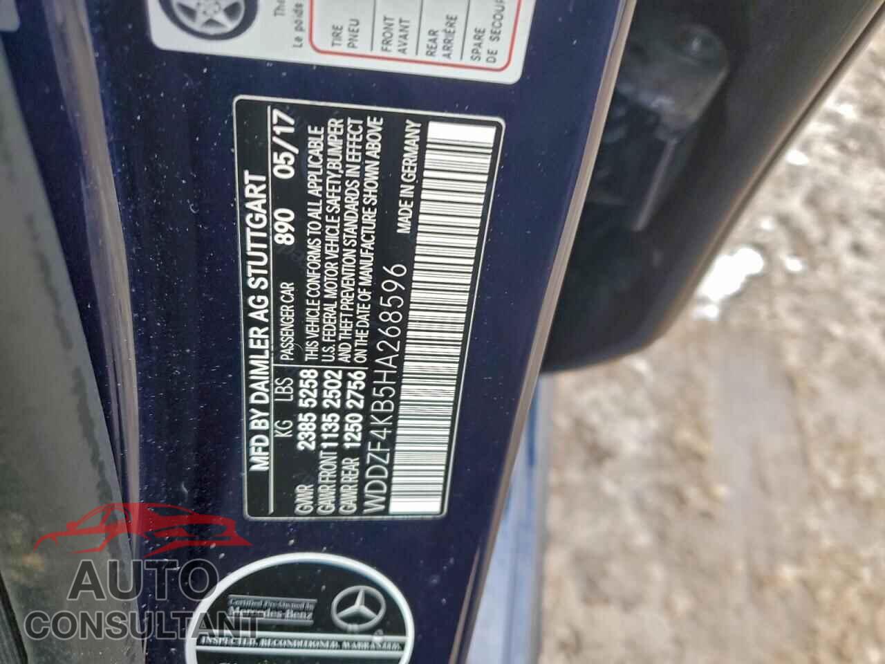 MERCEDES-BENZ E-CLASS 2017 - WDDZF4KB5HA268596