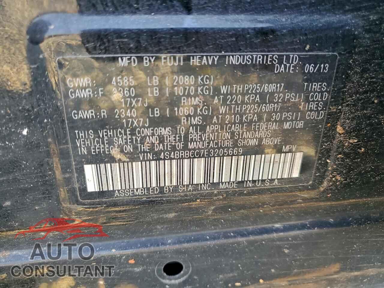 SUBARU OUTBACK 2014 - 4S4BRBCC7E3205669