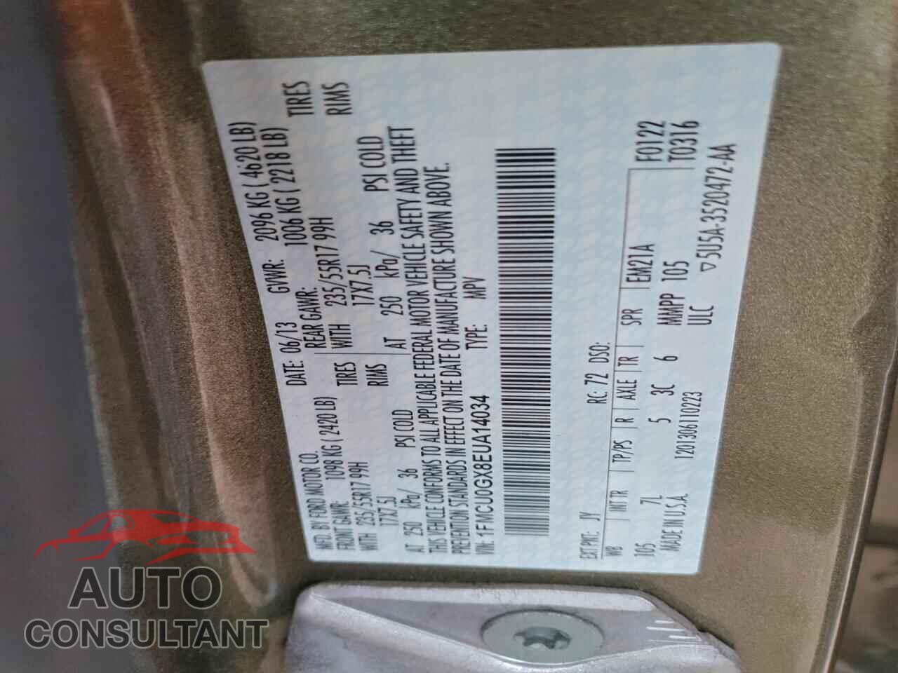 FORD ESCAPE 2013 - 1FMCU0GX8EUA14034