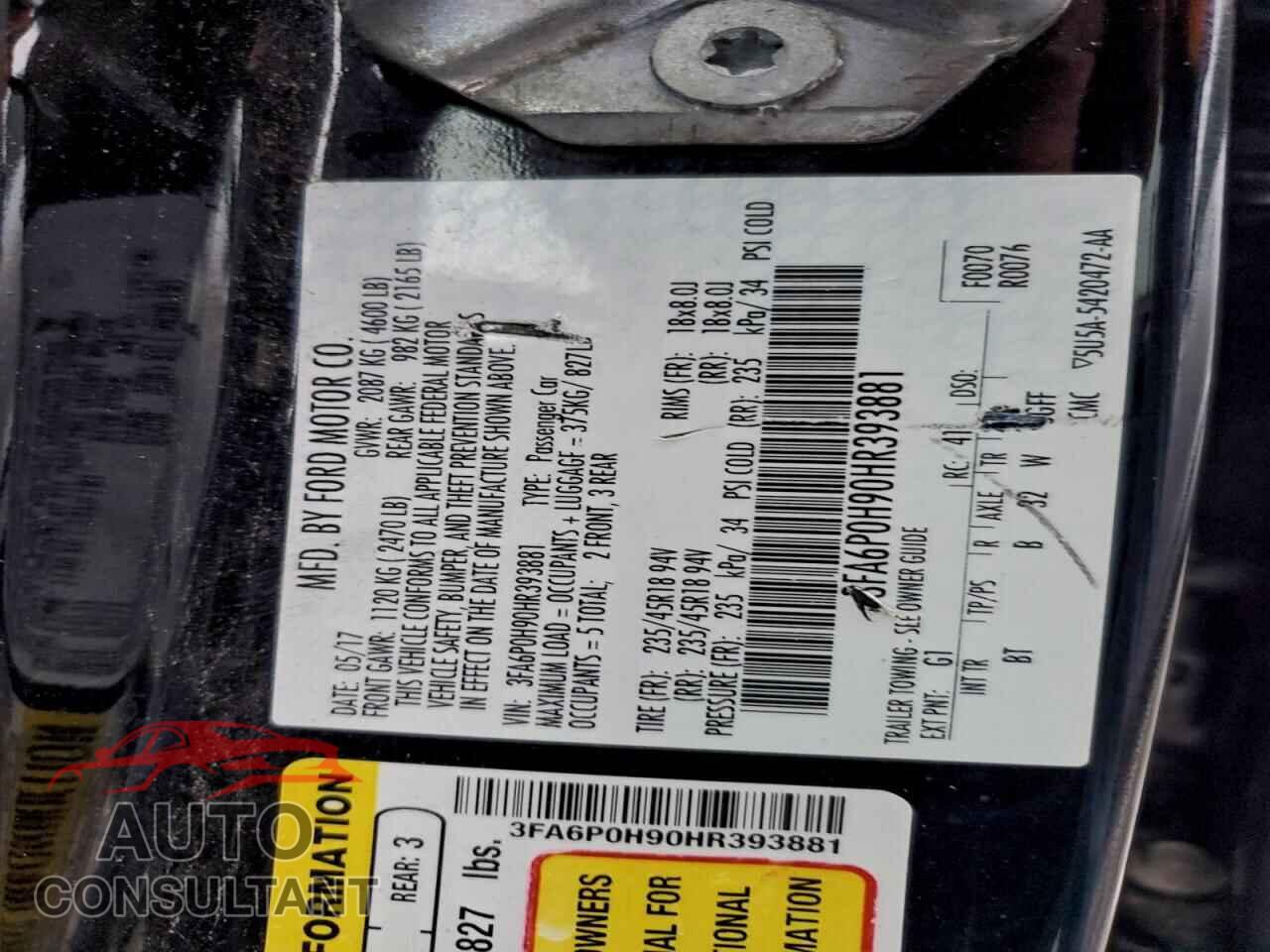 FORD FUSION 2017 - 3FA6P0H90HR393881