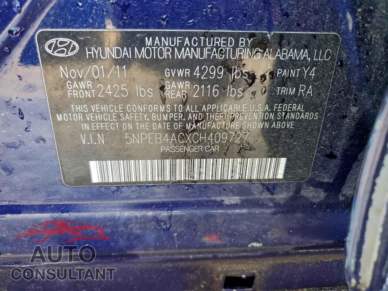 HYUNDAI SONATA 2012 - 5NPEB4ACXCH409727