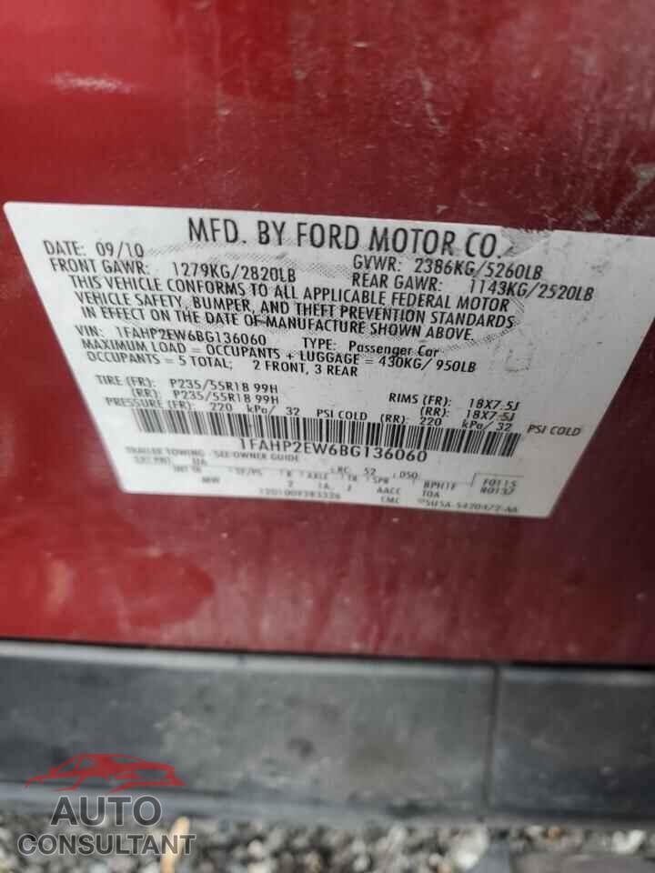 FORD TAURUS 2011 - 1FAHP2EW6BG136060
