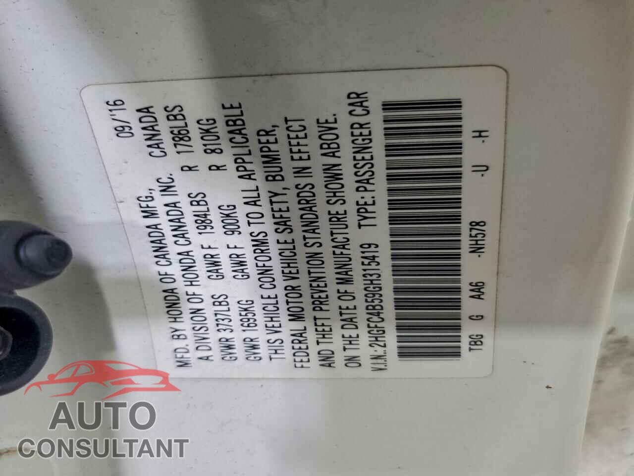 HONDA CIVIC 2016 - 2HGFC4B59GH315419