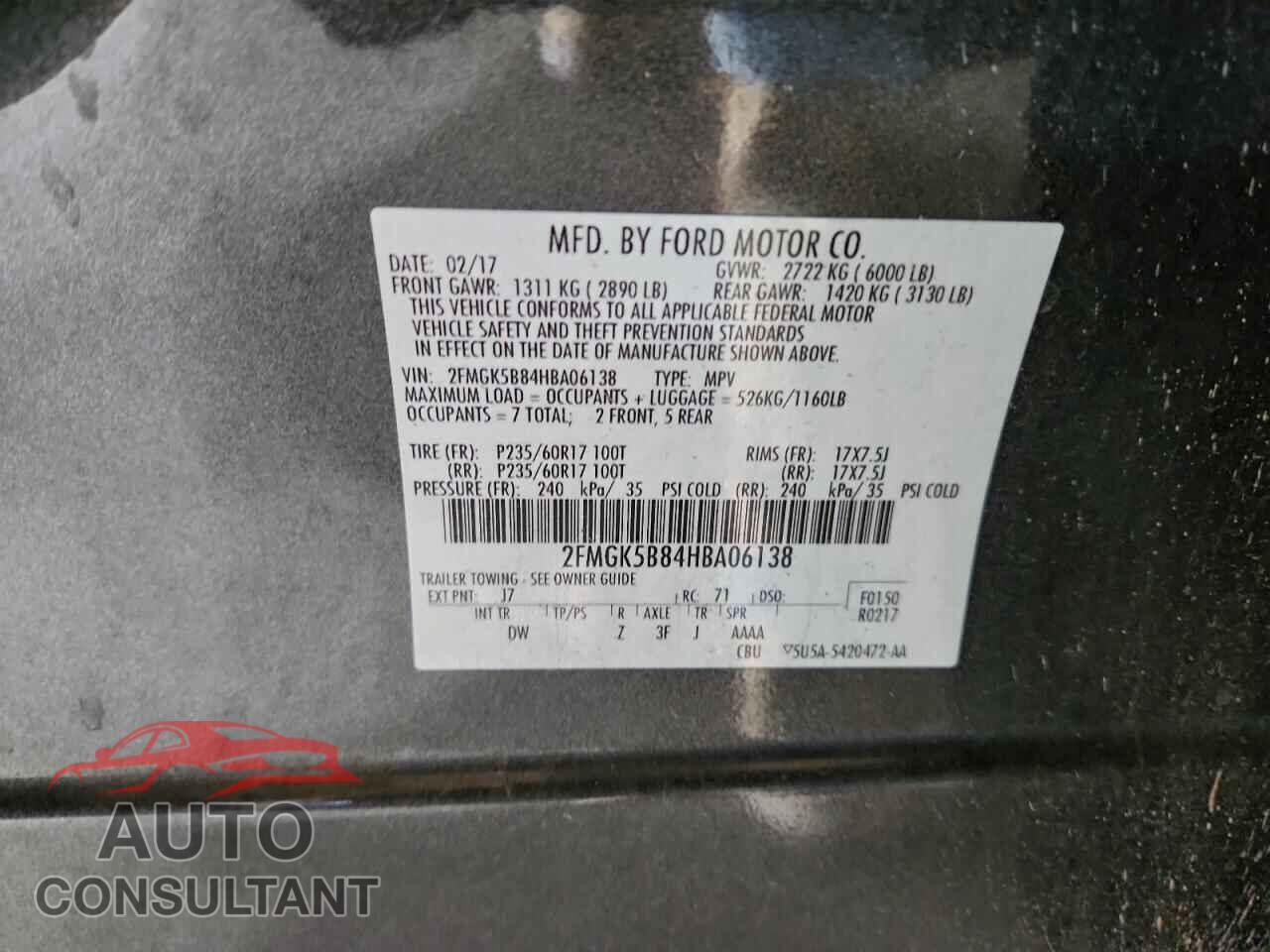 FORD FLEX 2017 - 2FMGK5B84HBA06138