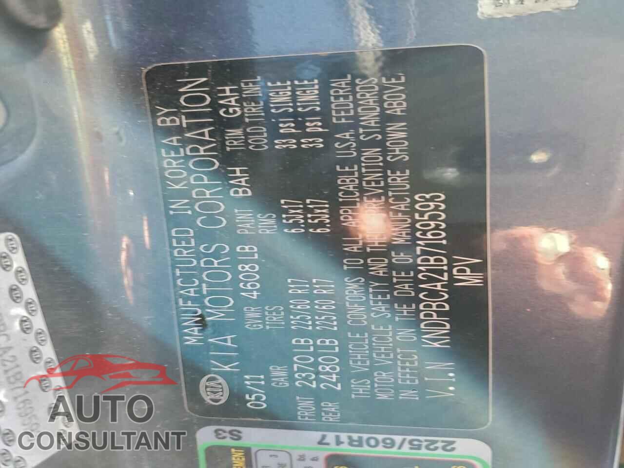 KIA SPORTAGE 2011 - KNDPBCA21B7169593