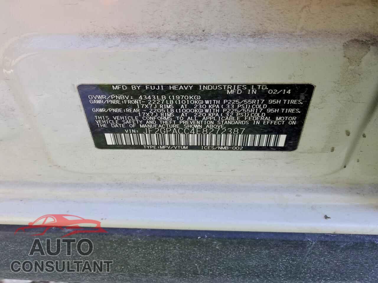 SUBARU XV 2014 - JF2GPACC4E8272387