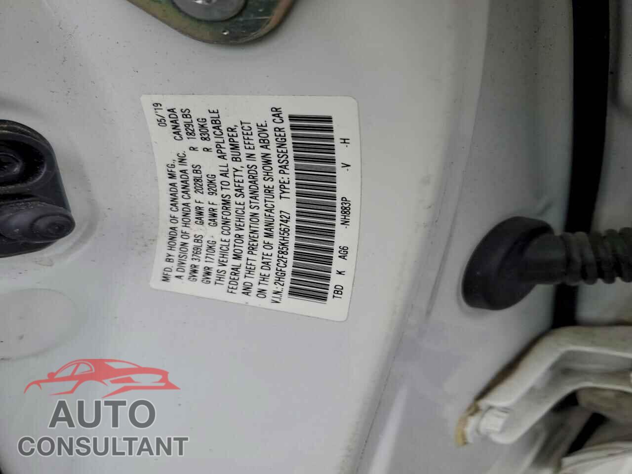HONDA CIVIC 2019 - 2HGFC2F85KH567427