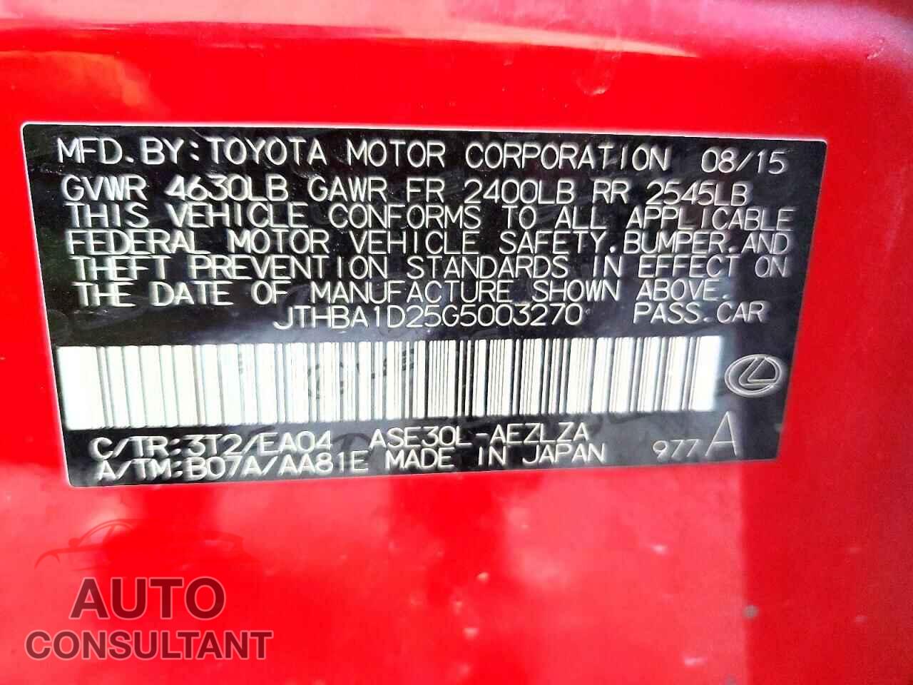 LEXUS IS 2016 - JTHBA1D25G5003270