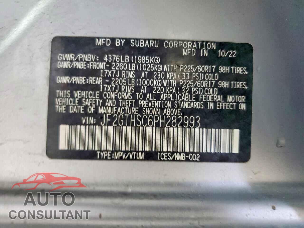 SUBARU CROSSTREK 2023 - JF2GTHSC6PH282993