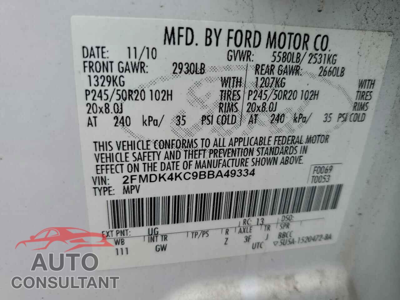 FORD EDGE 2011 - 2FMDK4KC9BBA49334