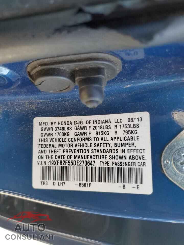 HONDA CIVIC 2013 - 19XFB2F55DE270647