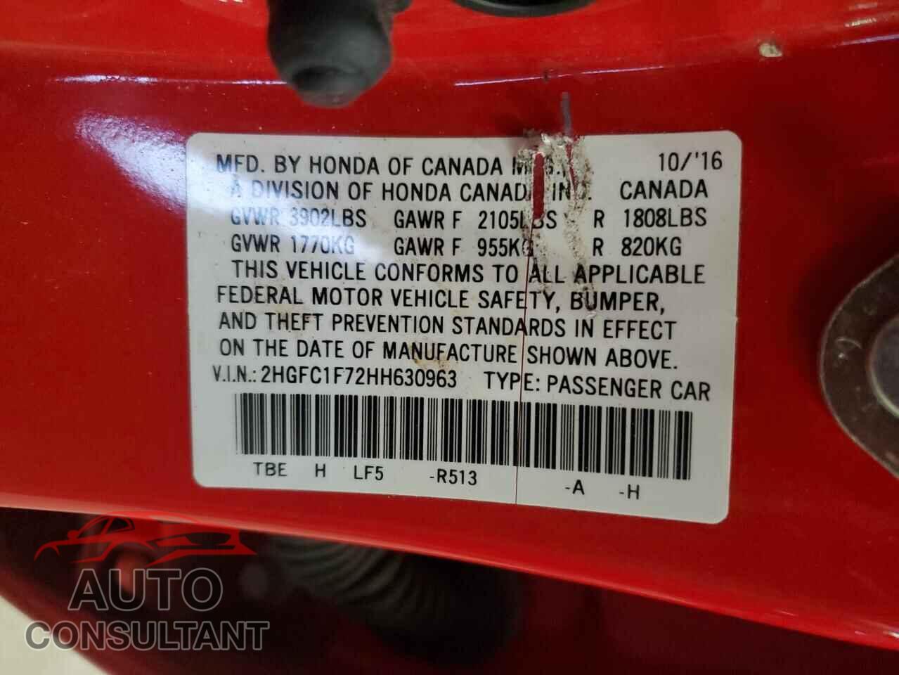 HONDA CIVIC 2017 - 2HGFC1F72HH630963