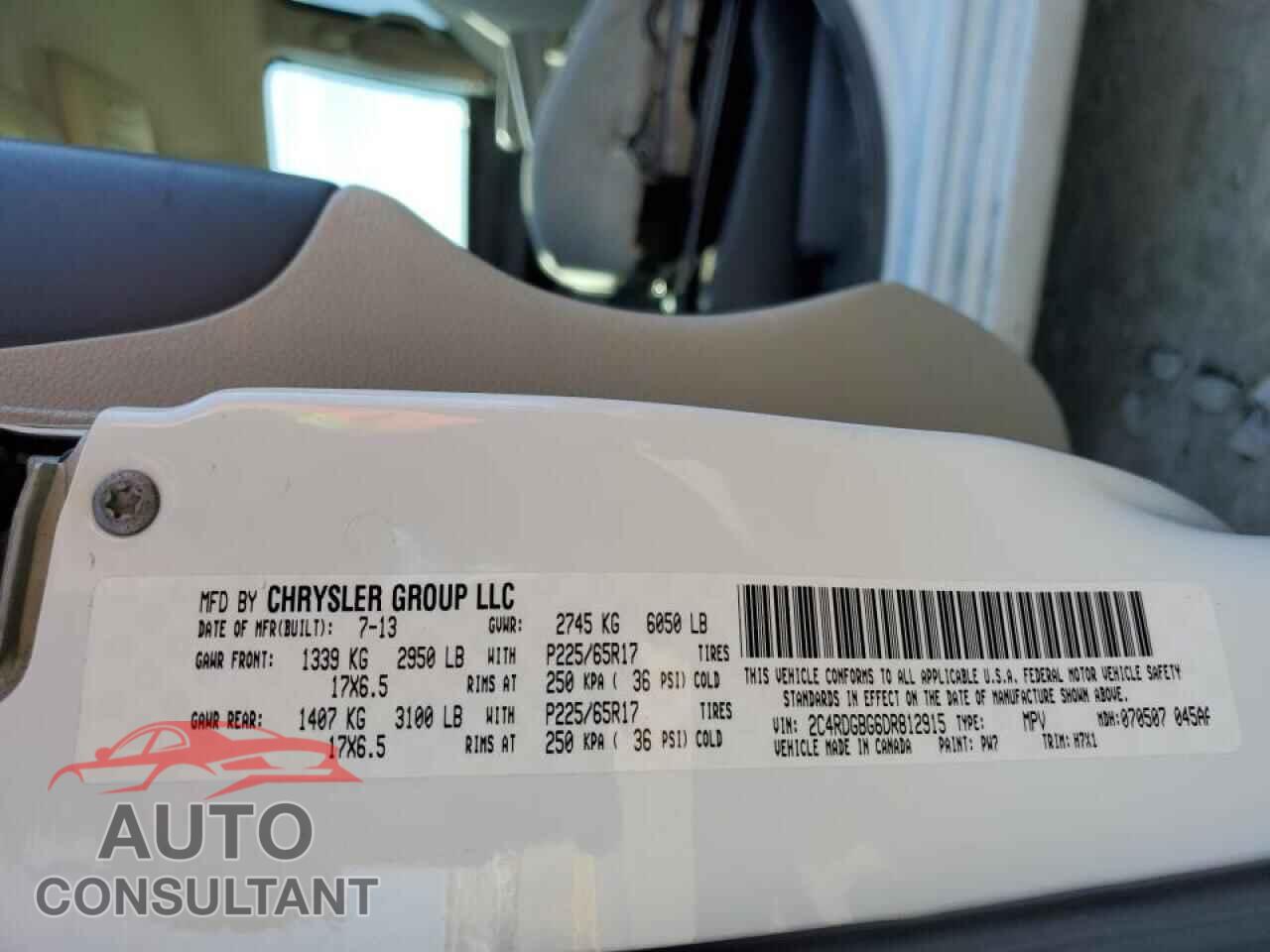 DODGE CARAVAN 2013 - 2C4RDGBG6DR812915