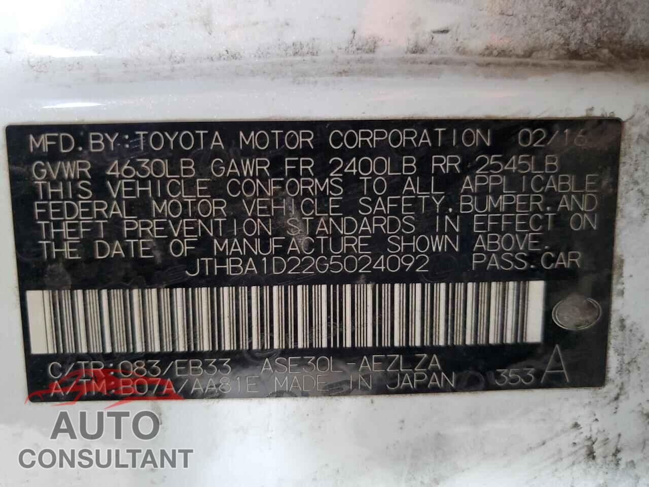 LEXUS IS 2016 - JTHBA1D22G5024092