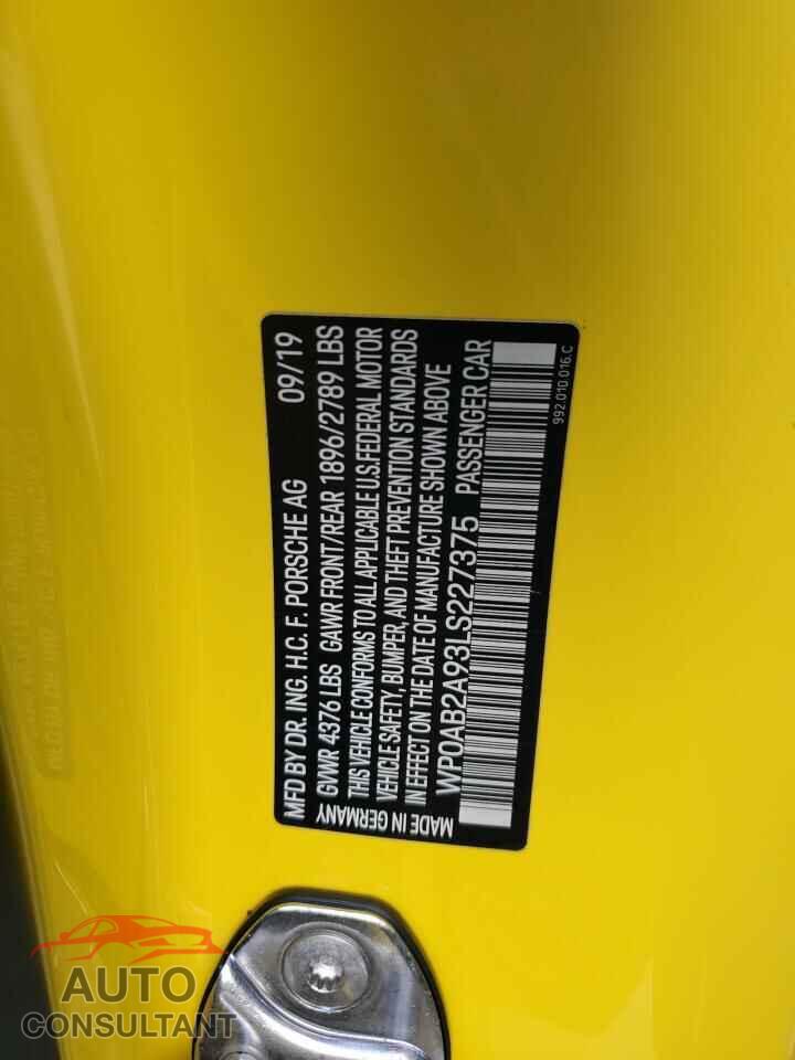 PORSCHE 911 2020 - WP0AB2A93LS227375