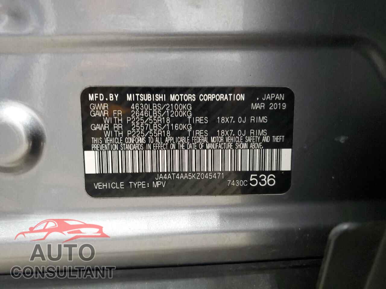 MITSUBISHI ECLIPSE 2019 - JA4AT4AA5KZ045471
