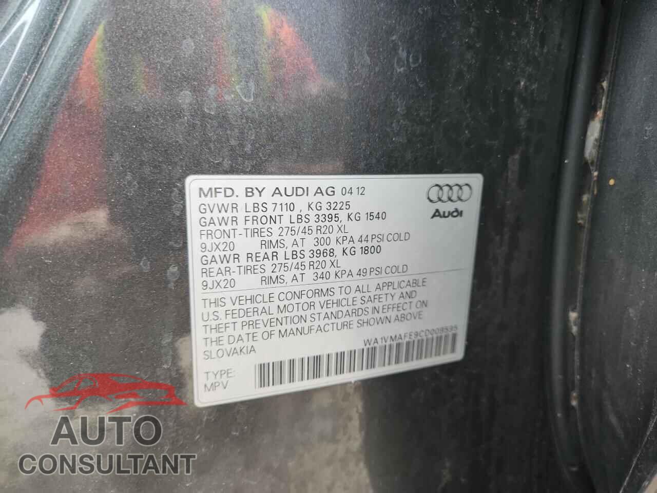 AUDI Q7 2012 - WA1VMAFE9CD009595