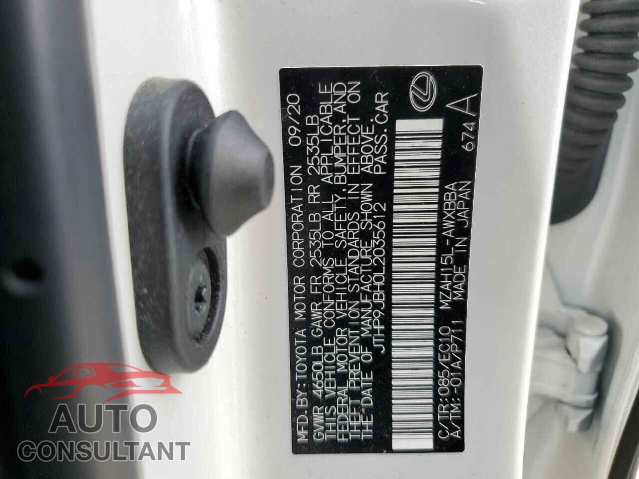 LEXUS UX 250H 2020 - JTHP9JBH0L2035612