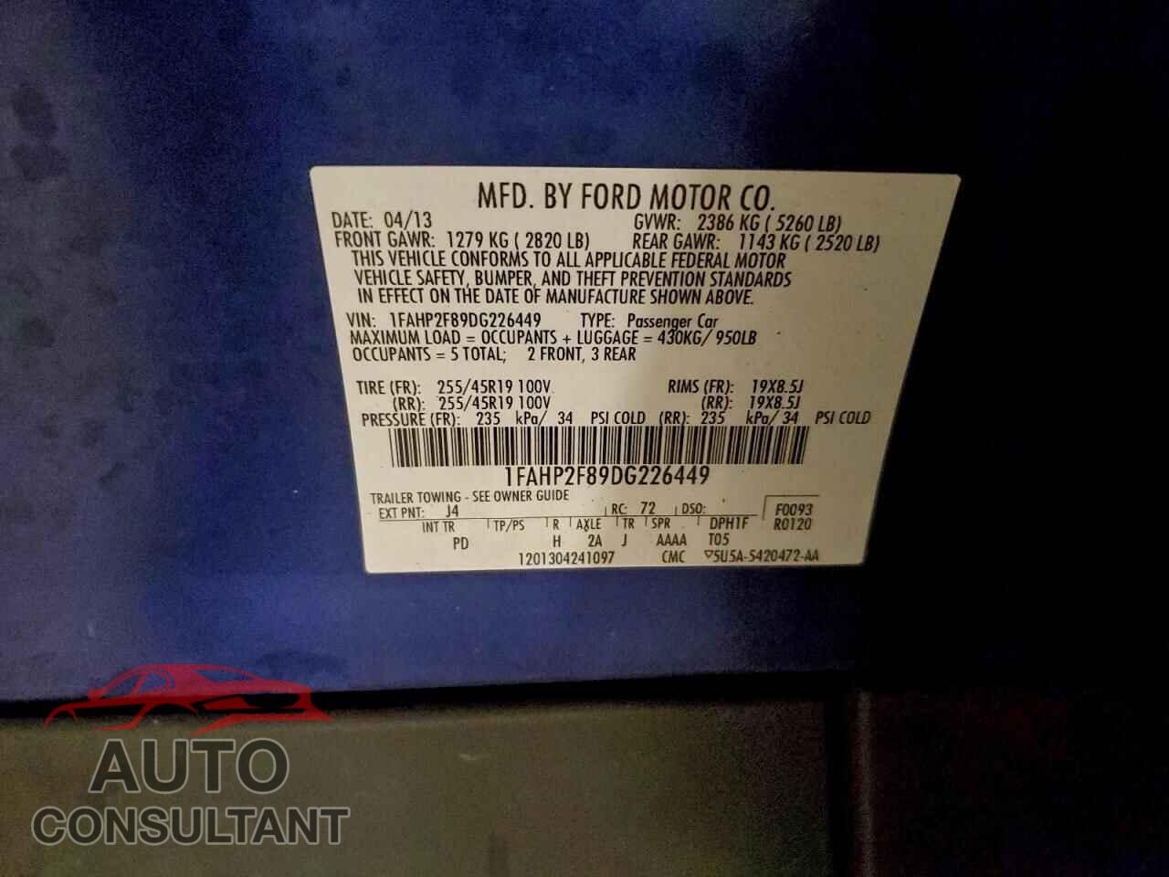 FORD TAURUS 2013 - 1FAHP2F89DG226449