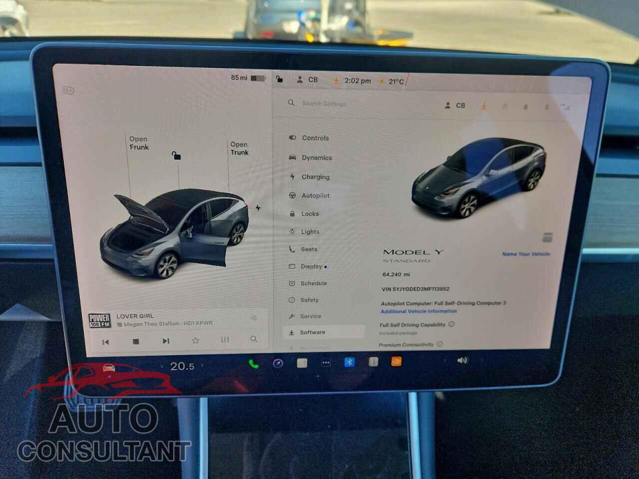TESLA MODEL Y 2021 - 5YJYGDED3MF113952