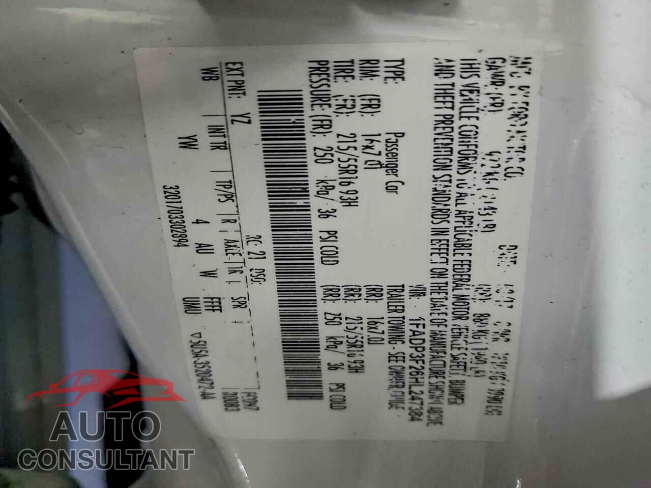 FORD FOCUS 2017 - 1FADP3F26HL247384