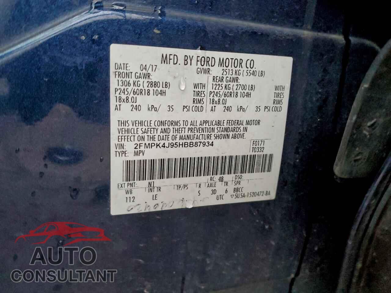 FORD EDGE 2017 - 2FMPK4J95HBB87934