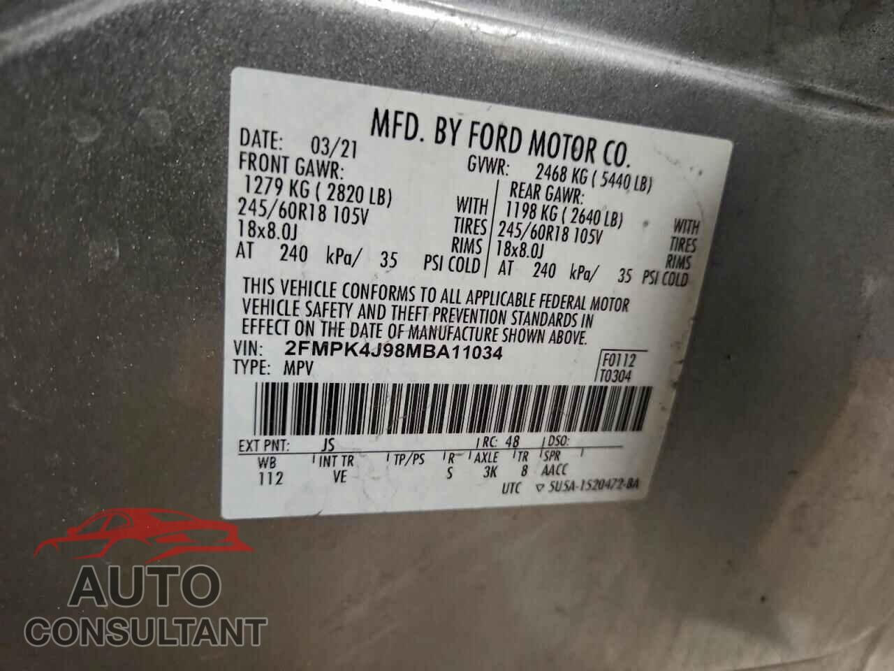 FORD EDGE 2021 - 2FMPK4J98MBA11034