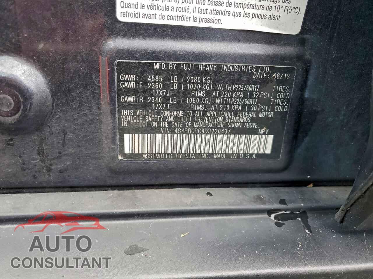 SUBARU OUTBACK 2013 - 4S4BRCPC8D3220437