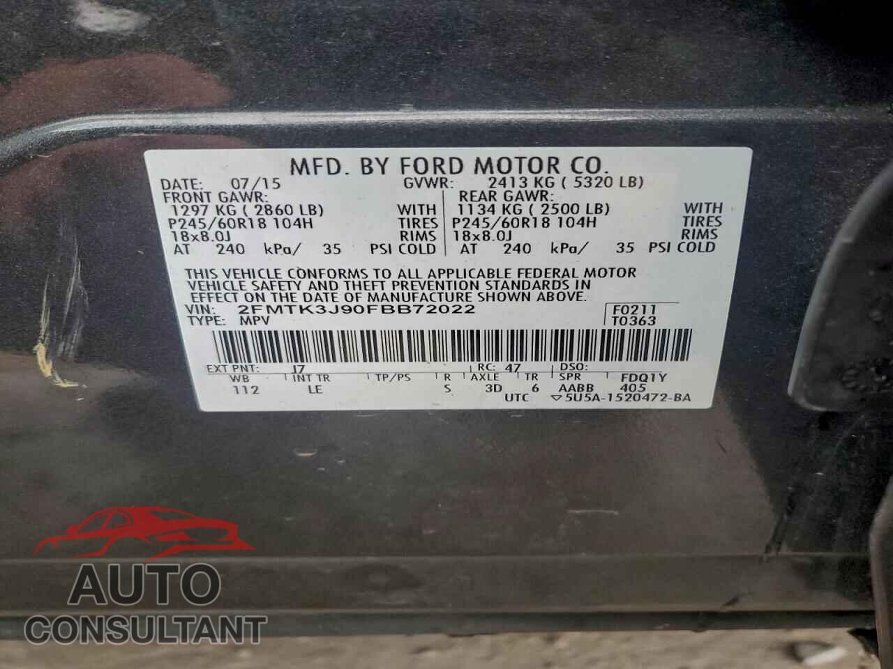 FORD EDGE 2015 - 2FMTK3J90FBB72022