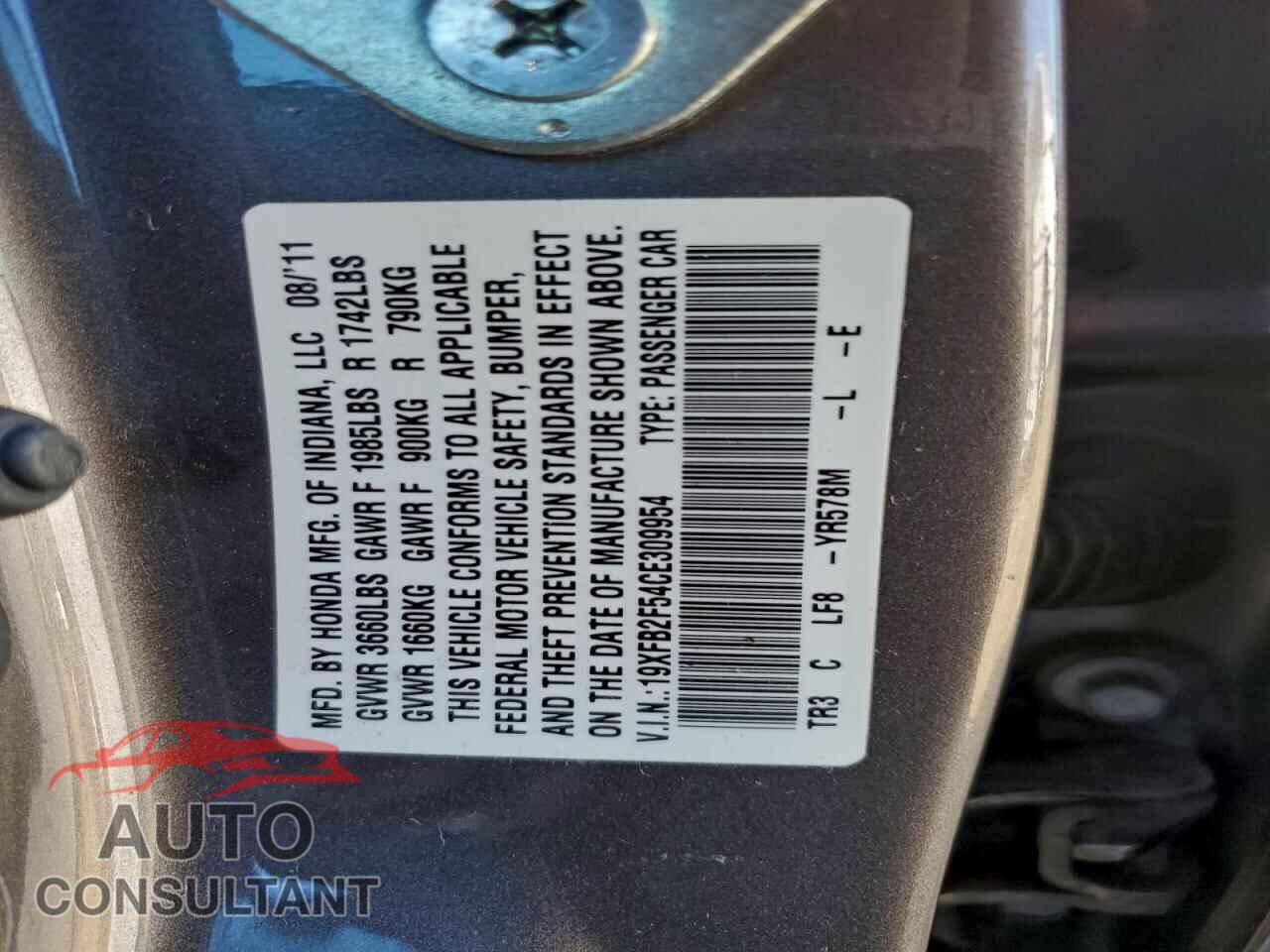 HONDA CIVIC 2012 - 19XFB2F54CE309954