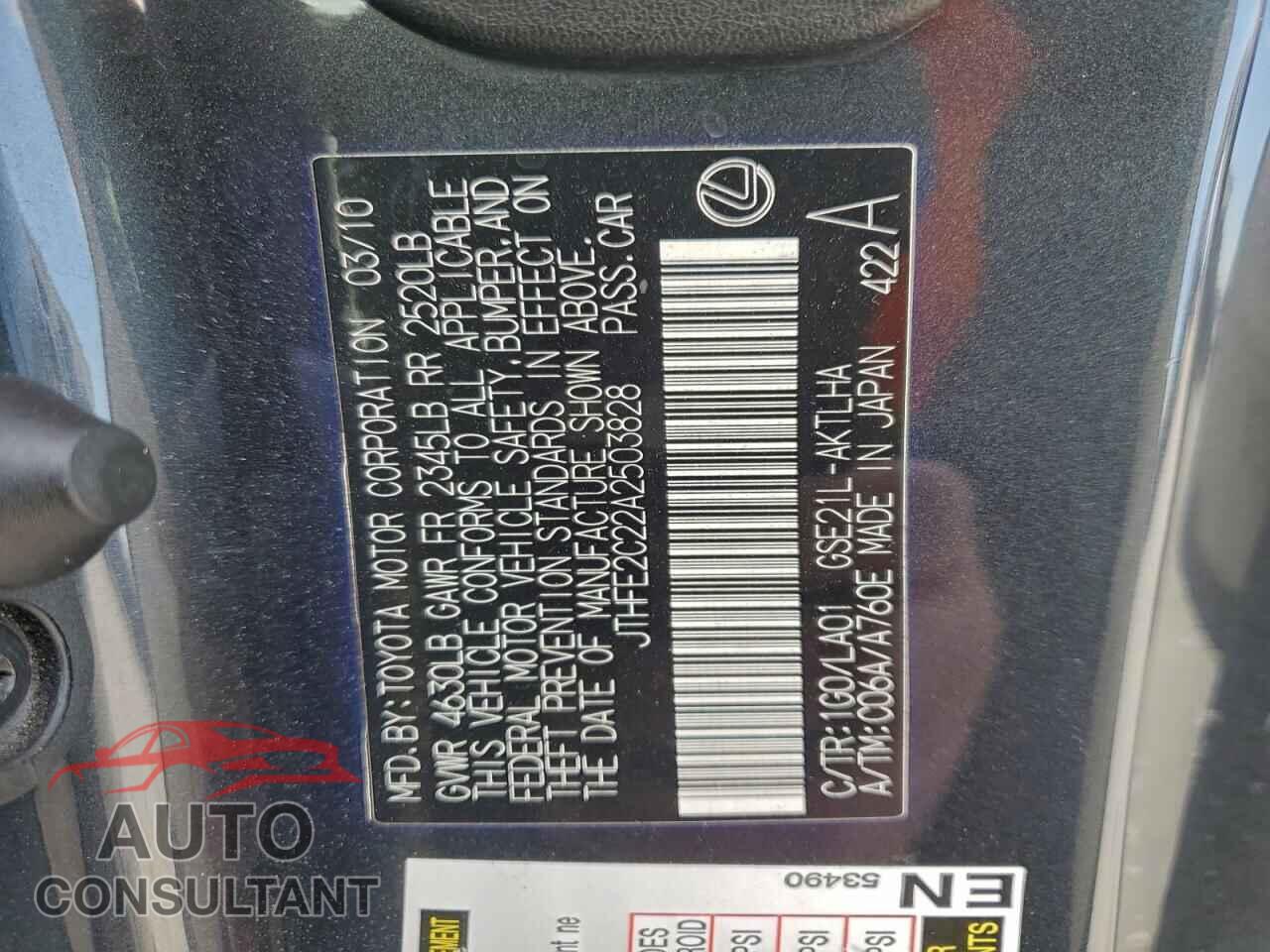 LEXUS IS 2010 - JTHFE2C22A2503828