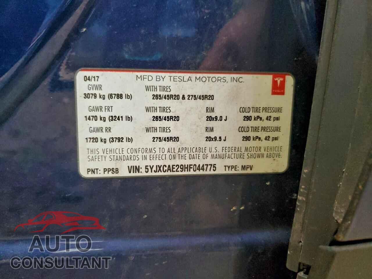 TESLA MODEL X 2017 - 5YJXCAE29HF044775