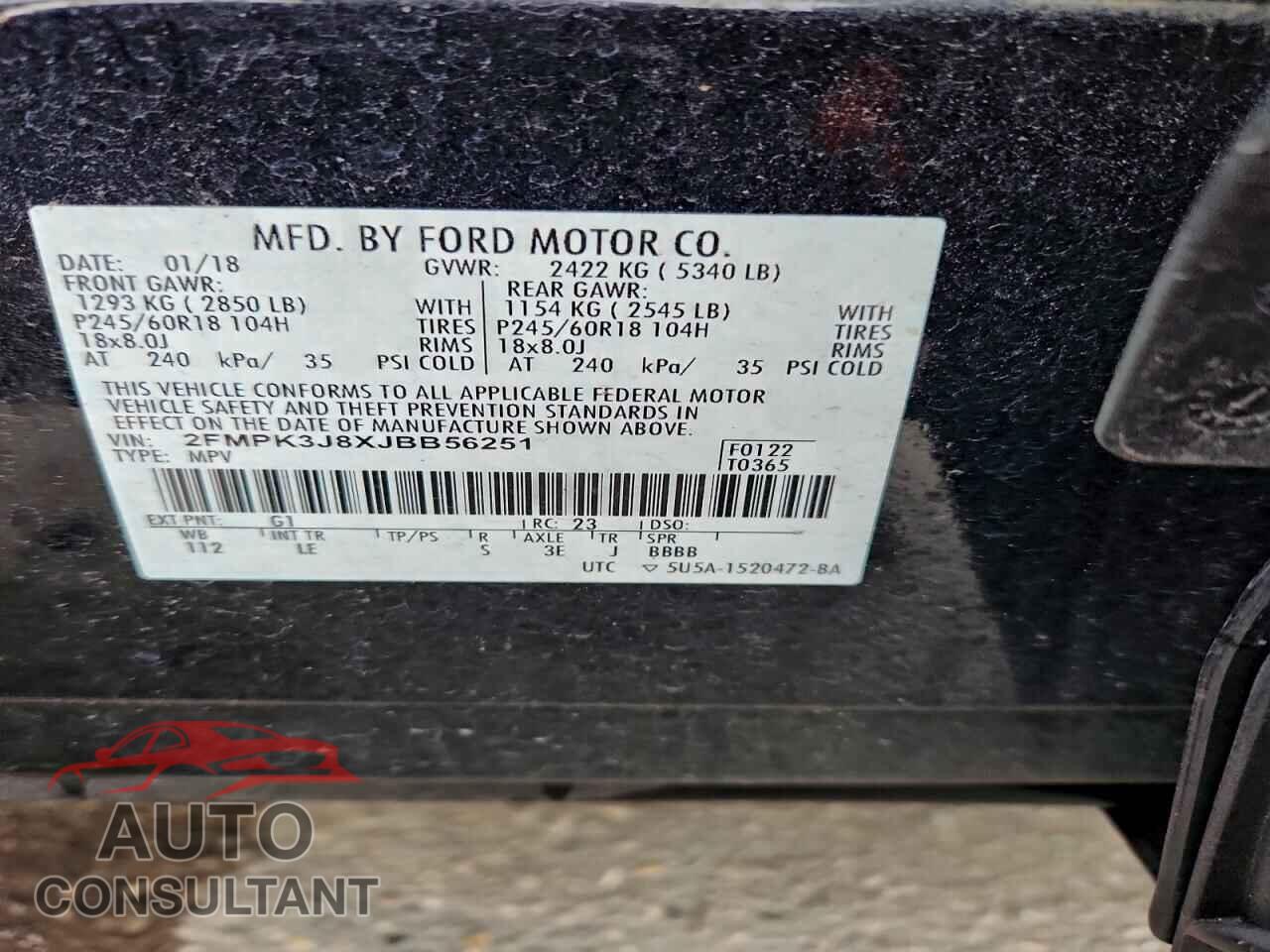 FORD EDGE 2018 - 2FMPK3J8XJBB56251