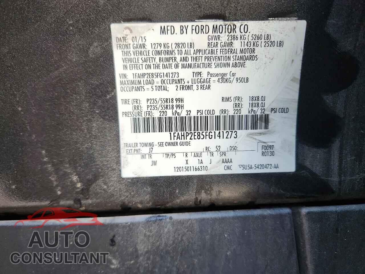 FORD TAURUS 2015 - 1FAHP2E85FG141273