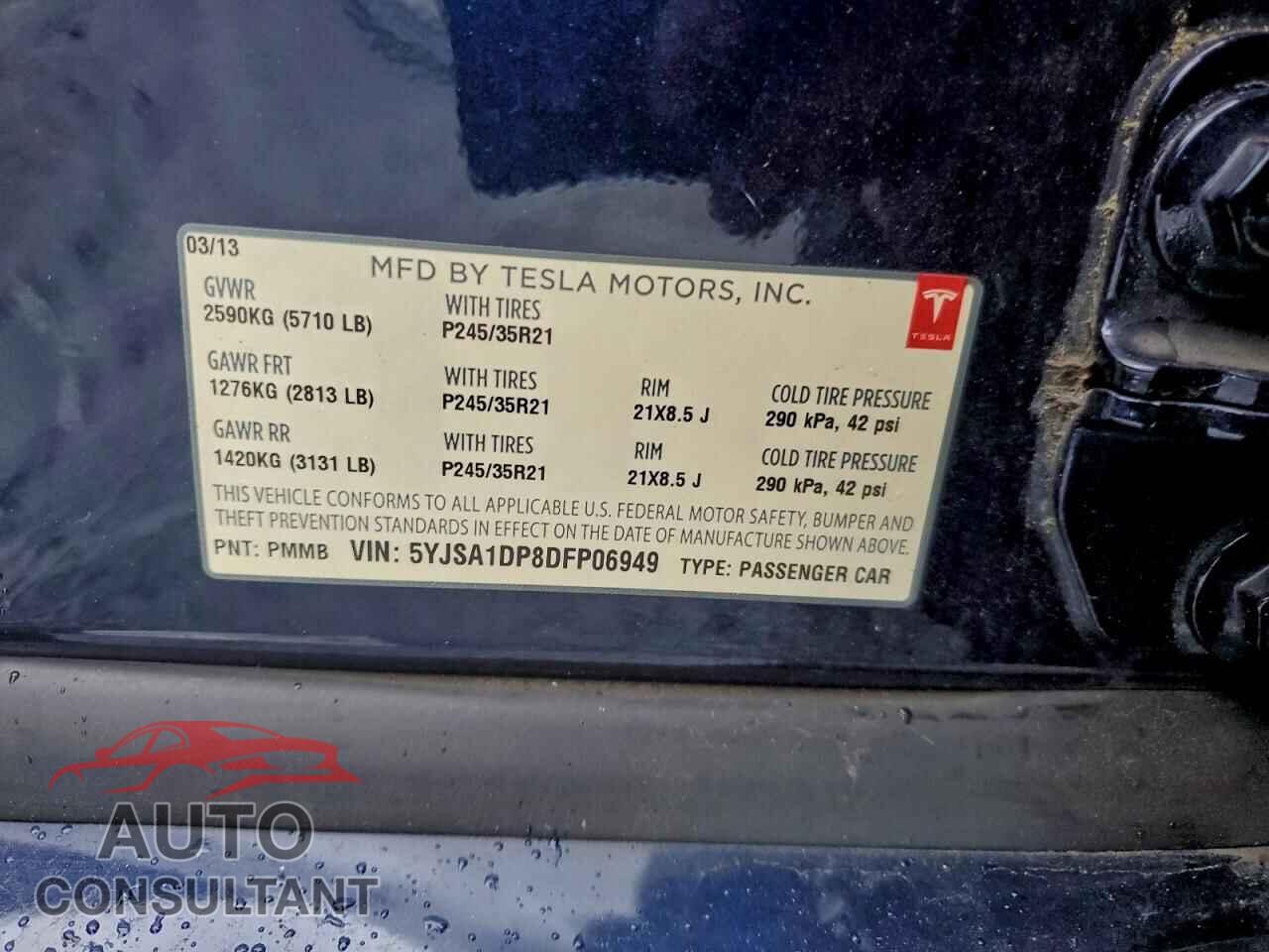 TESLA MODEL S 2013 - 5YJSA1DP8DFP06949