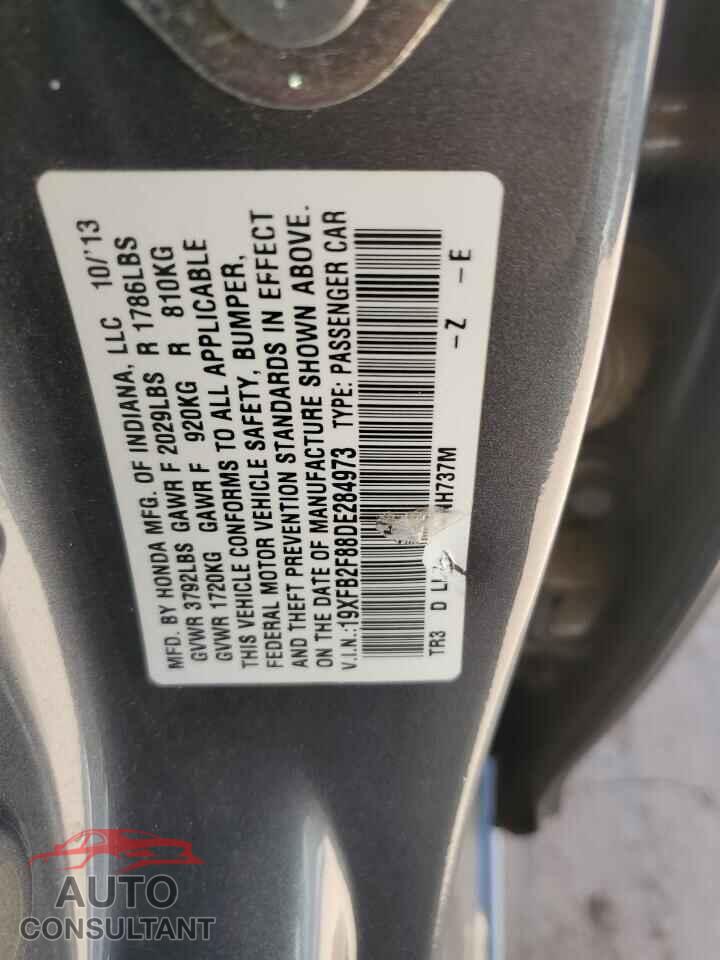 HONDA CIVIC 2013 - 19XFB2F88DE284973