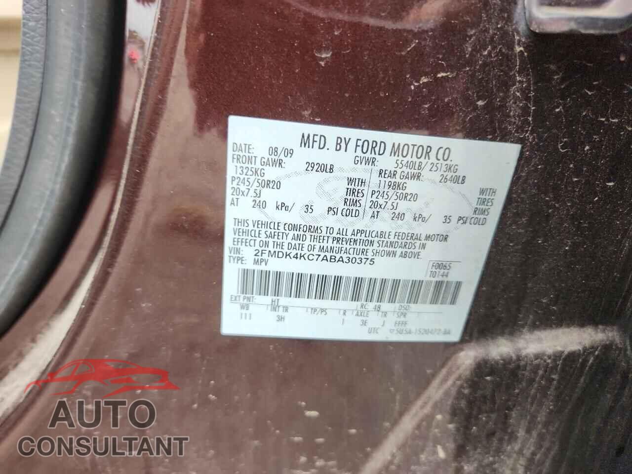 FORD EDGE 2010 - 2FMDK4KC7ABA30375