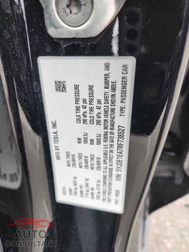TESLA MODEL 3 2024 - 5YJ3E1EA7RF738527