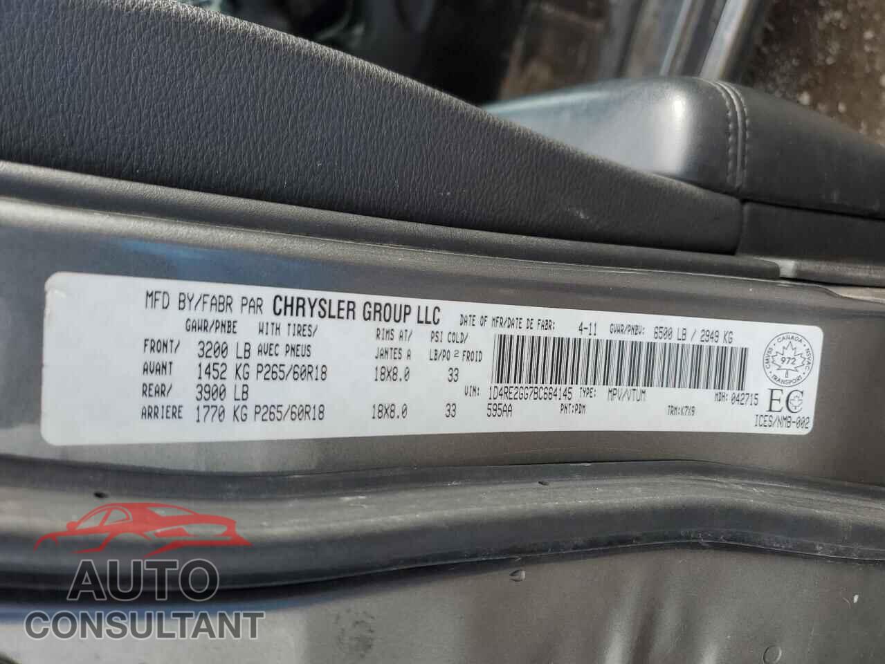 DODGE DURANGO 2011 - 1D4RE2GG7BC664145