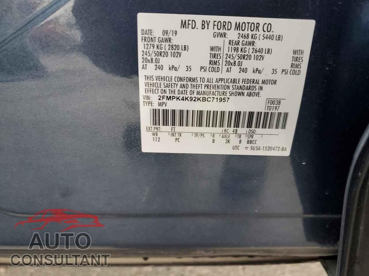 FORD EDGE 2019 - 2FMPK4K92KBC71957