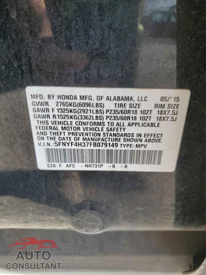 HONDA PILOT 2015 - 5FNYF4H37FB079149