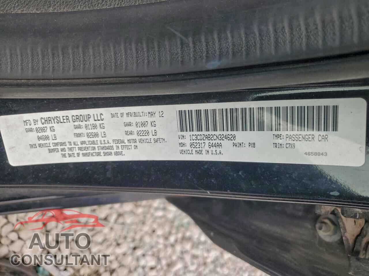 DODGE AVENGER 2012 - 1C3CDZAB2CN324620