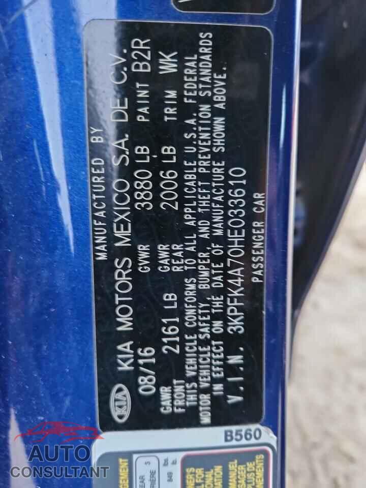 KIA FORTE 2017 - 3KPFK4A70HE033610
