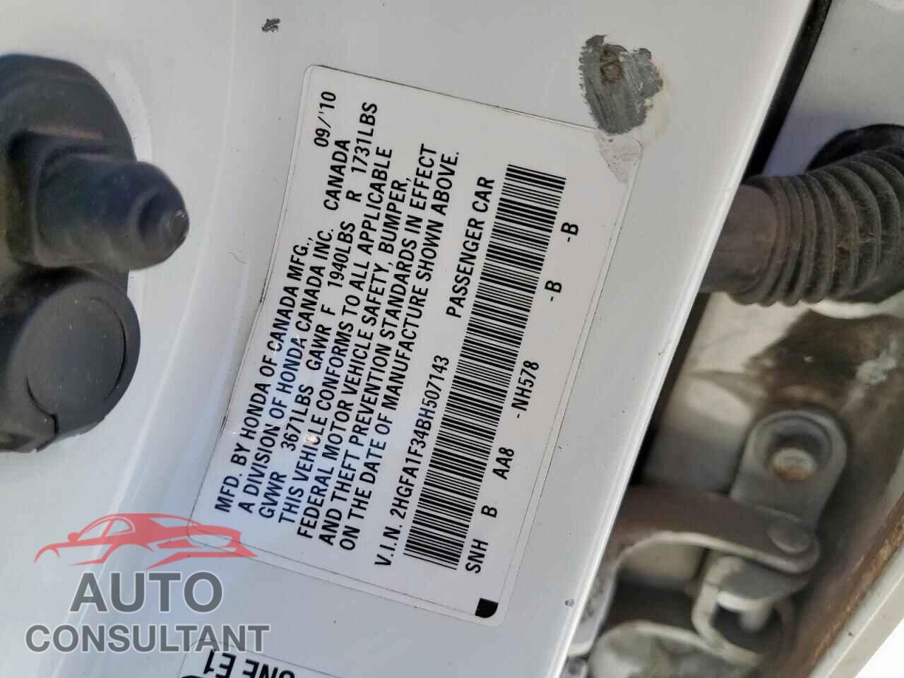 HONDA CIVIC 2011 - 2HGFA1F34BH507143